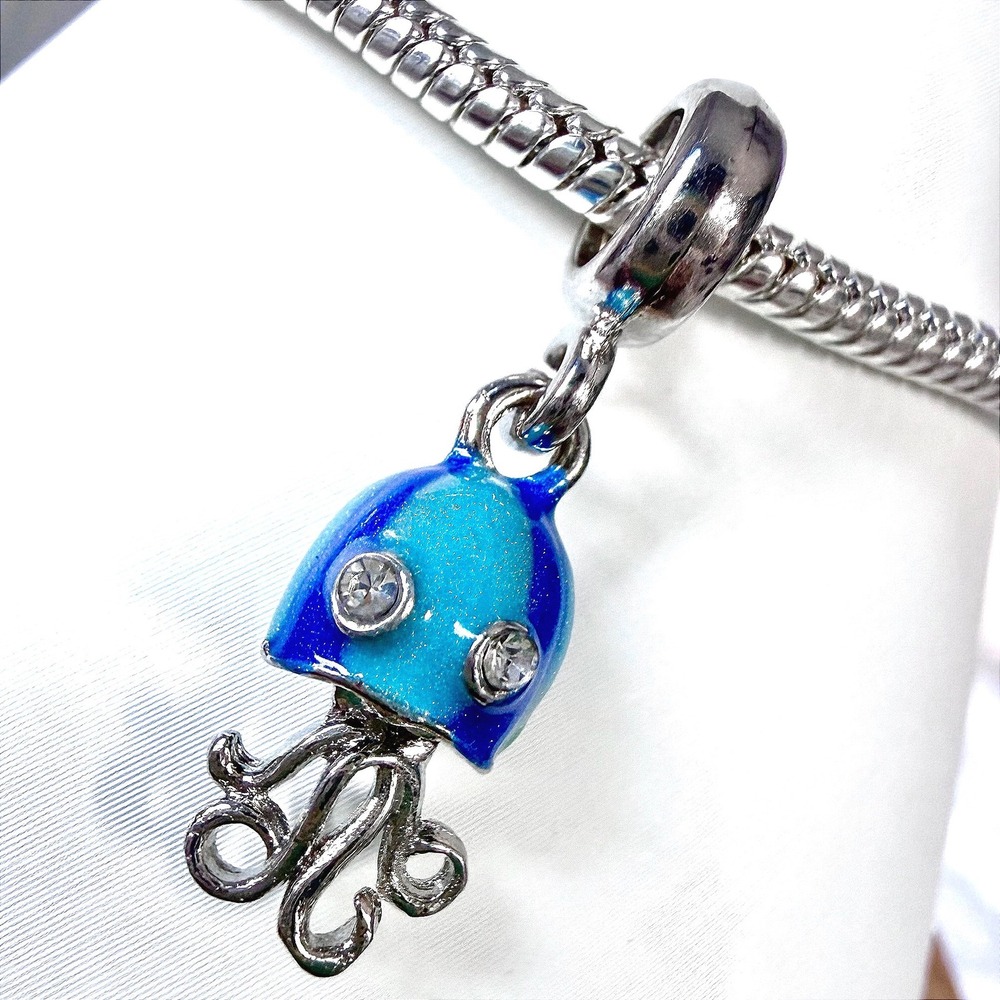 Blue Jellyfish Bead Charm Fits Snake Chain Bracelet
